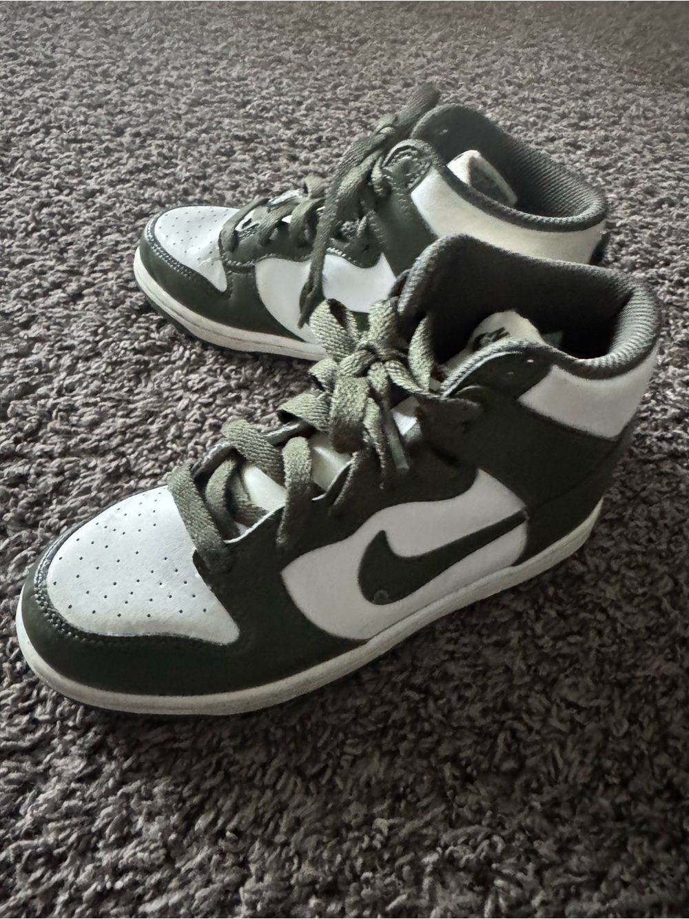 Nike Kids High-Top Sneakers in White and Olive
